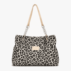 Women's Leopard Print Canvas Tote with Chain Detail