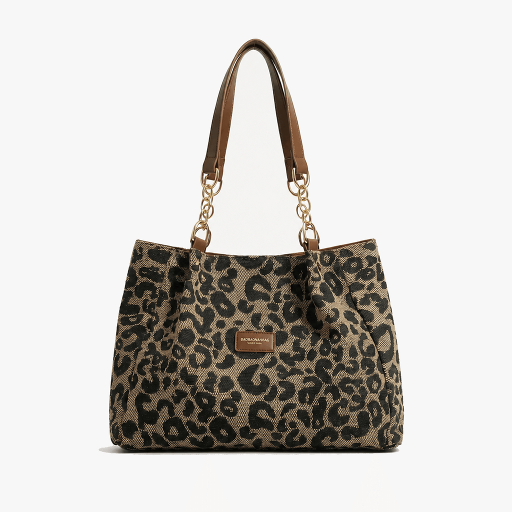 Women's Leopard Print Canvas Tote with Chain Detail