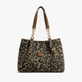 Women's Leopard Print Canvas Tote with Chain Detail