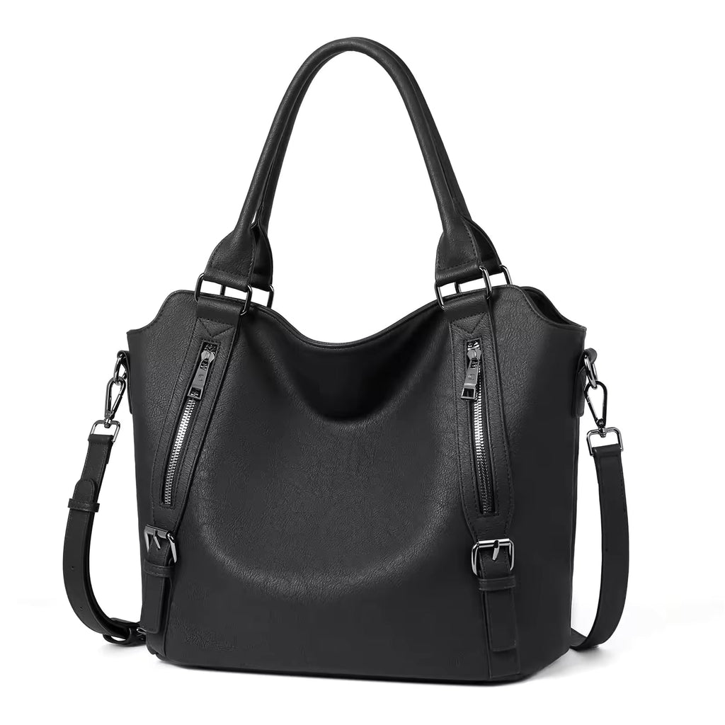 Women's Faux Leather Tote Bag with Shoulder Strap
