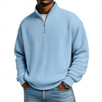 Men's Ribbed Quarter-Zip Pullover with Stand Collar