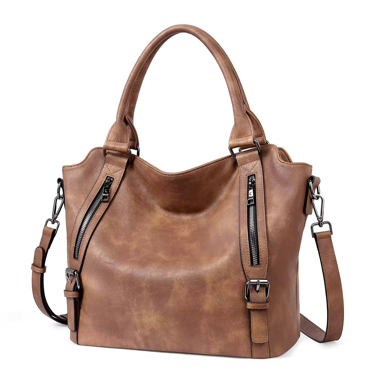 Women's Faux Leather Tote Bag with Shoulder Strap
