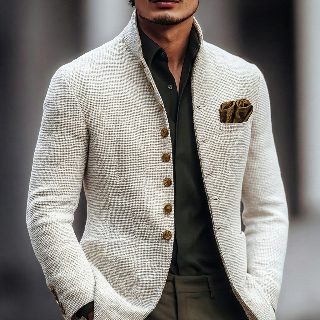 Men's Stand-Collar Single-Breasted Knit Cardigan