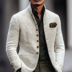 Men's Stand-Collar Single-Breasted Knit Cardigan