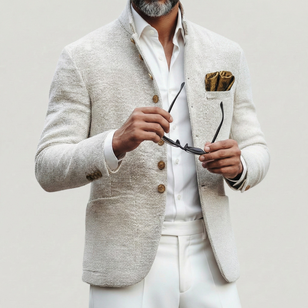 Men's Stand-Collar Single-Breasted Knit Cardigan