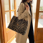 Women's Leopard Print Canvas Tote with Chain Detail