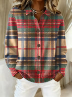 Women's Plaid Cotton Blend Button-Front Shirt