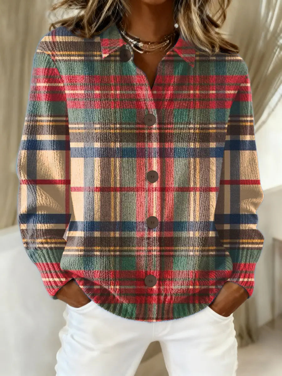 Women's Plaid Cotton Blend Button-Front Shirt