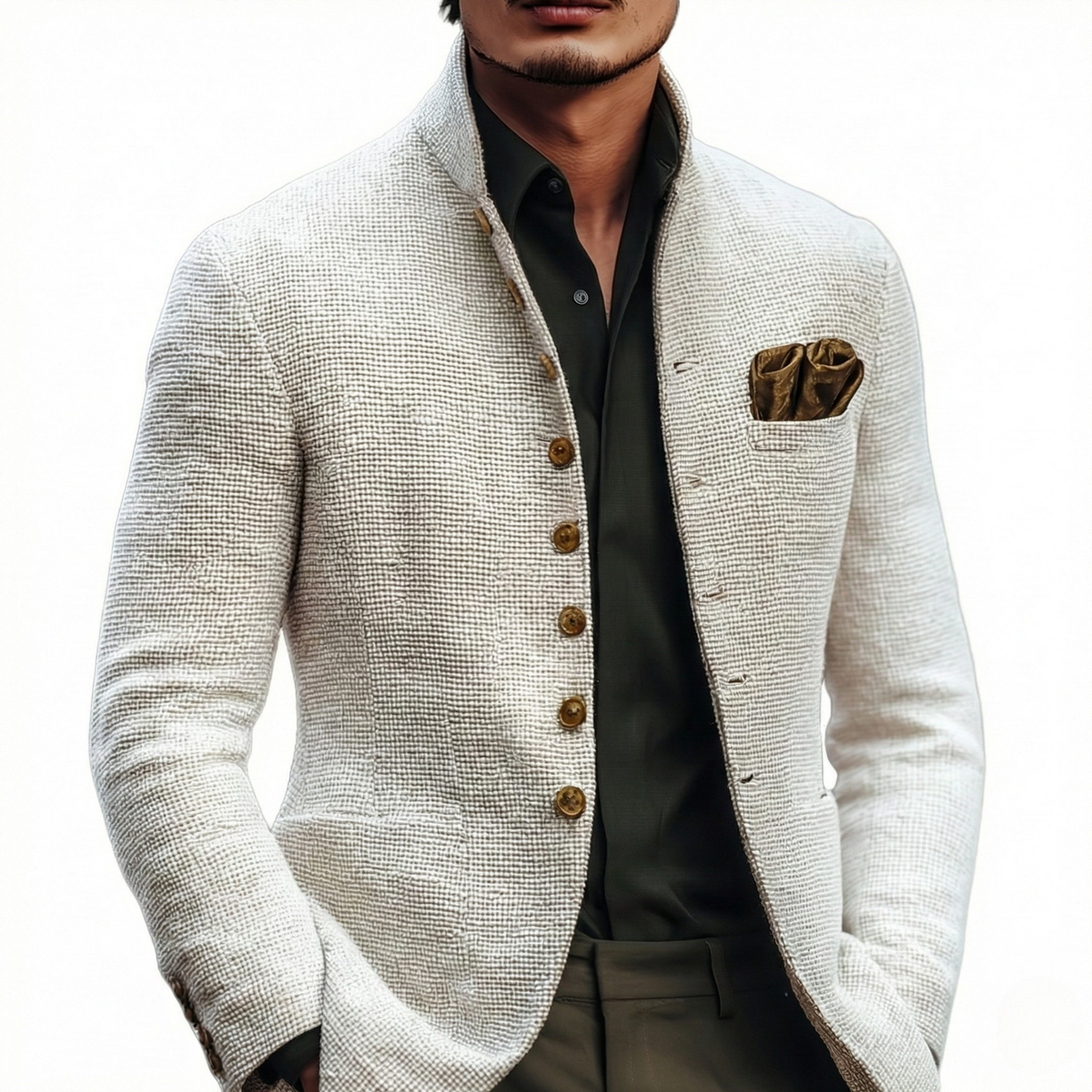 Men's Stand-Collar Single-Breasted Knit Cardigan