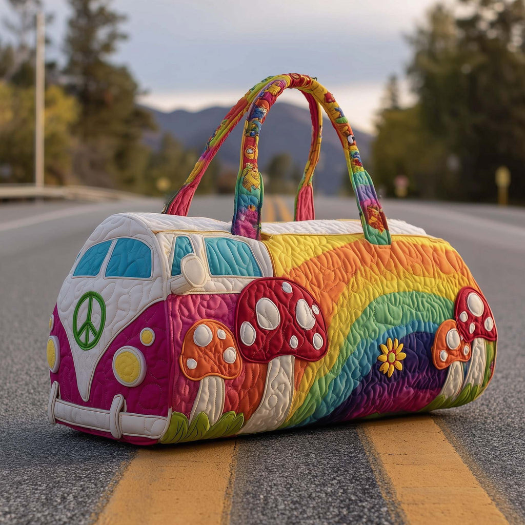 Padded Patchwork Travel Duffel Bag with Zip Closure