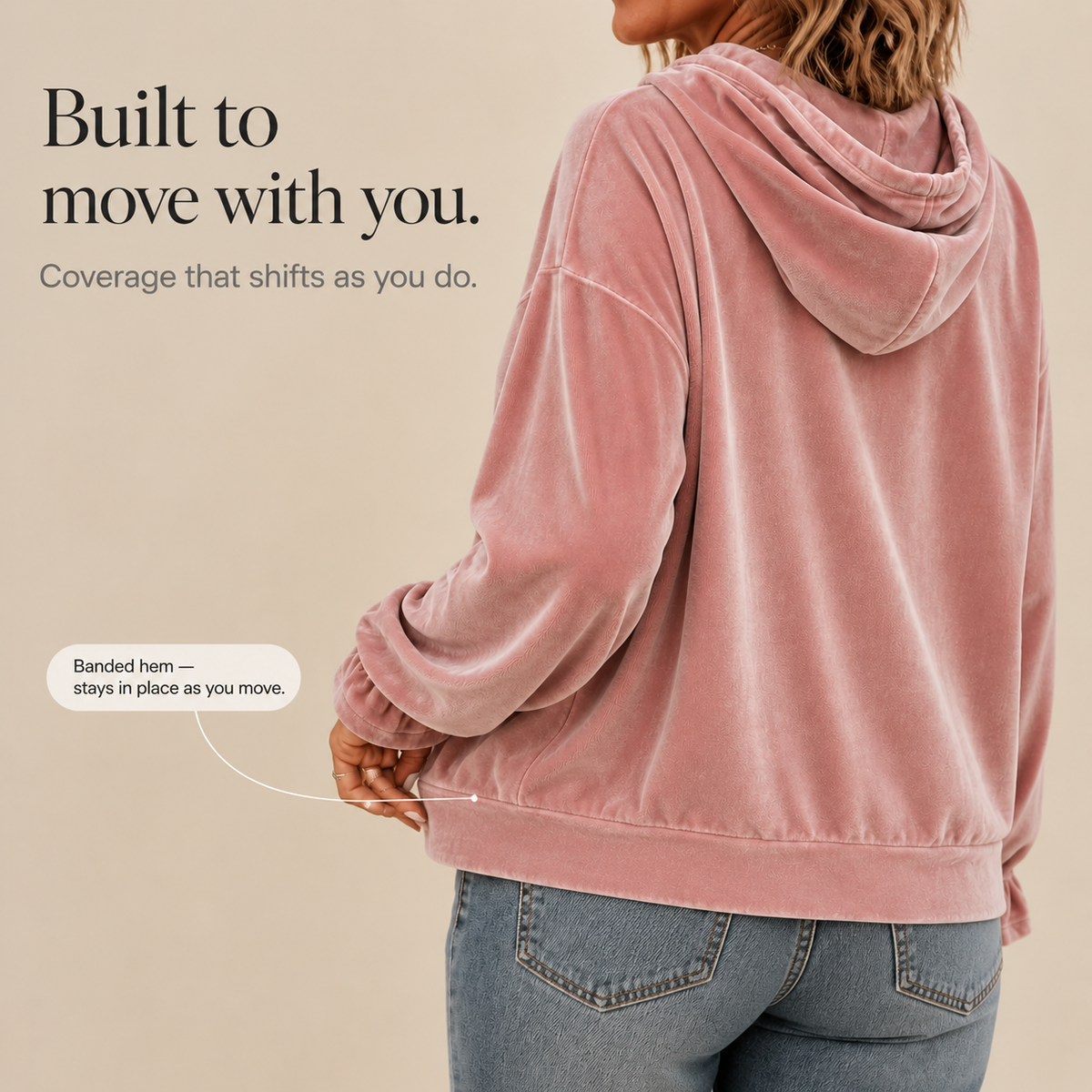 Women's Velvet Hoodie with Ruffle Cuffs