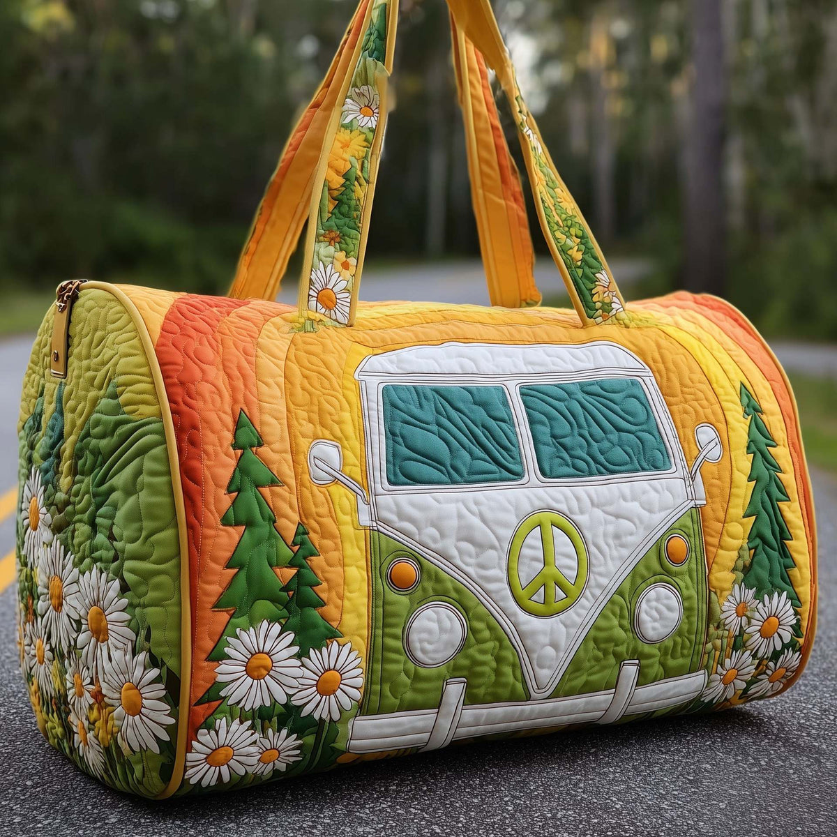 Padded Patchwork Travel Duffel Bag with Zip Closure