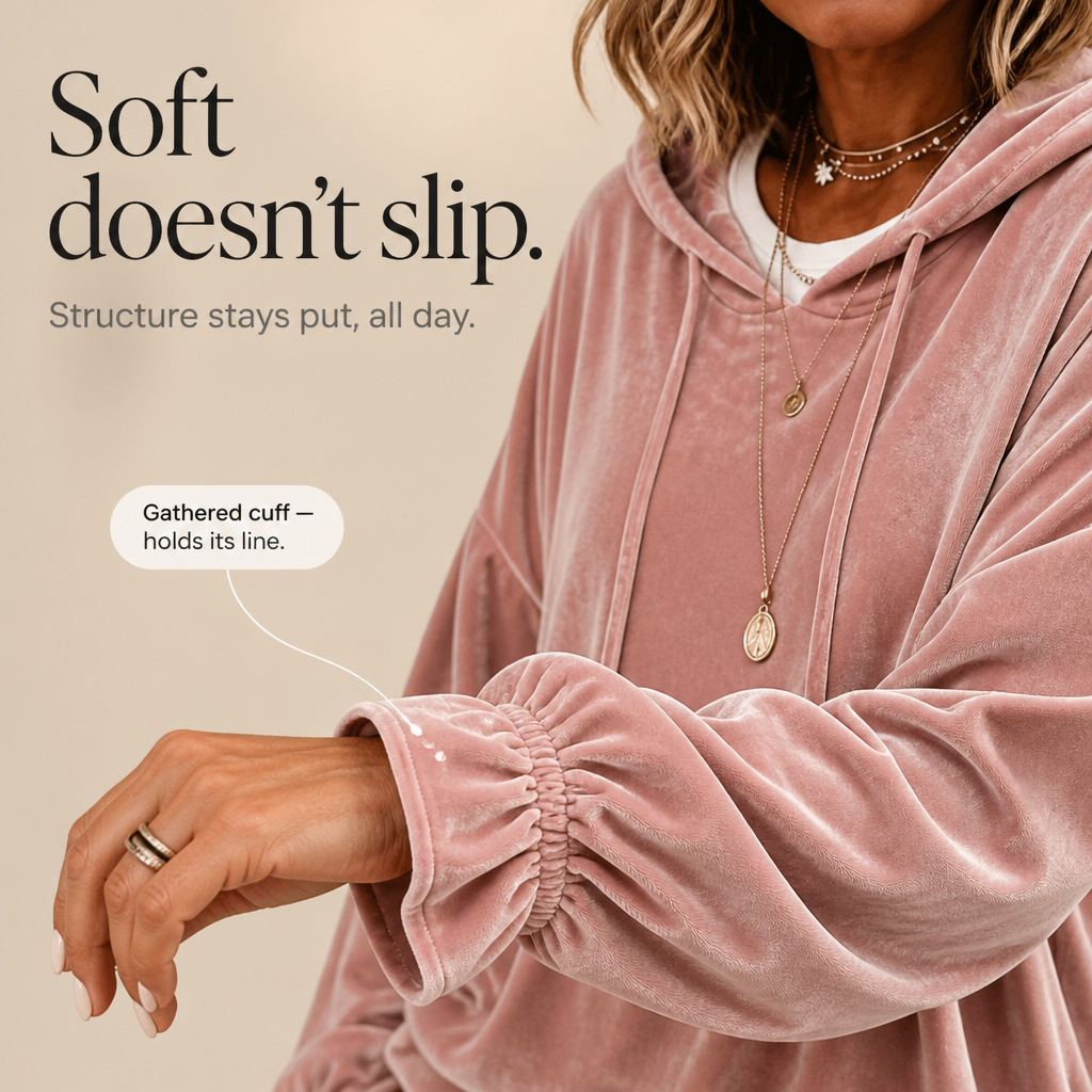 Women's Velvet Hoodie with Ruffle Cuffs