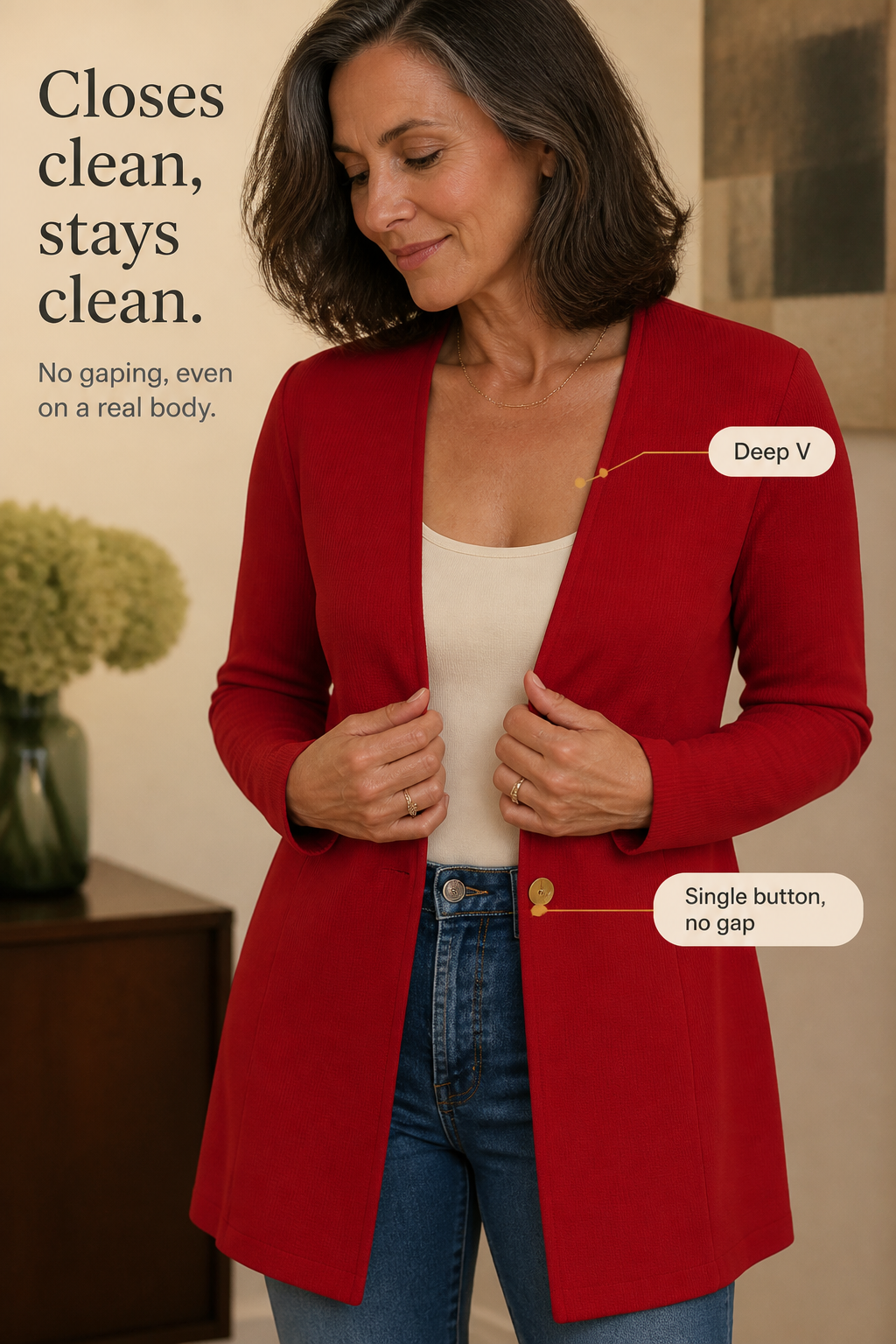 Women's V-Neck Single-Button A-Line Blazer
