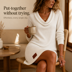 Women's Cowl Neck Ribbed Sweater Dress
