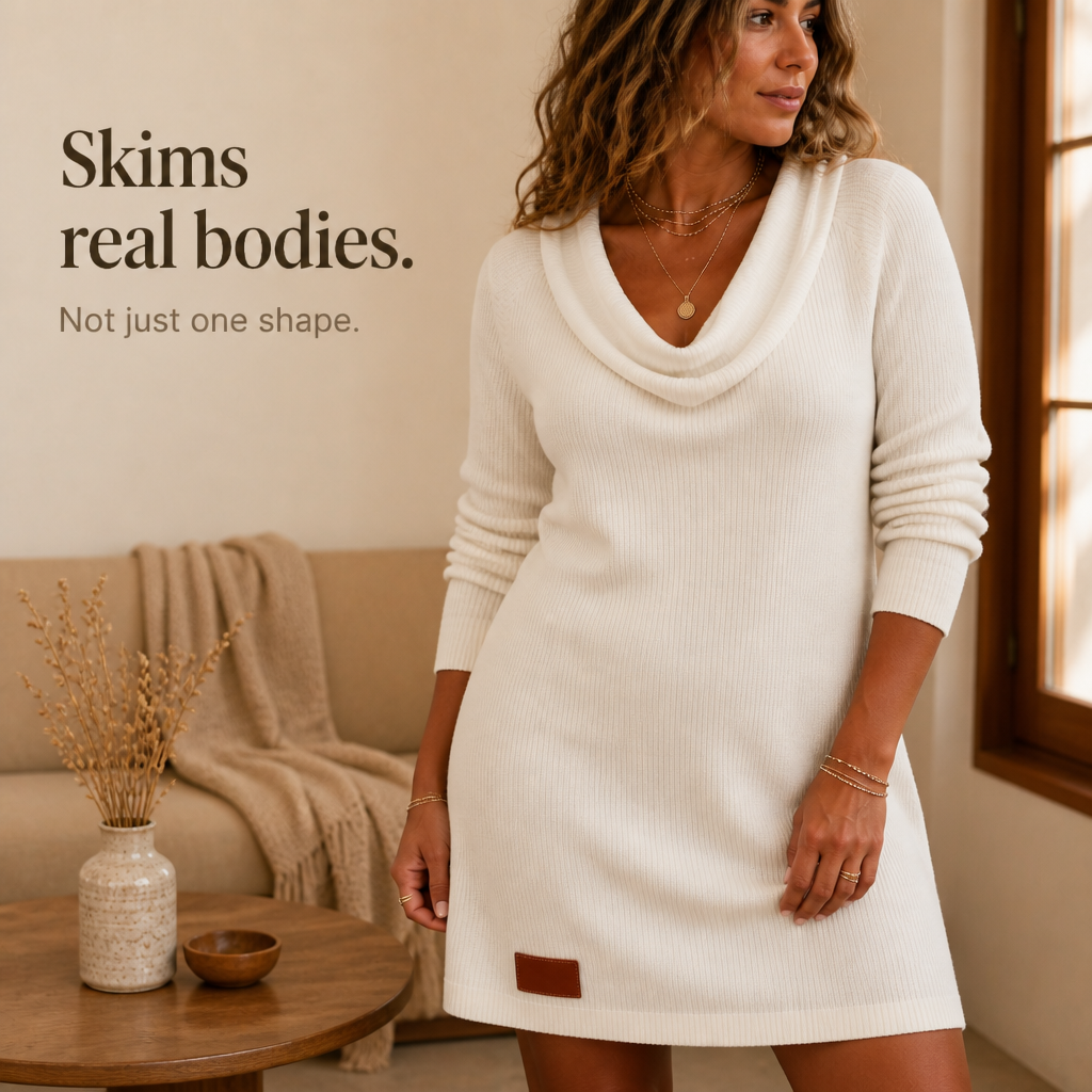 Women's Cowl Neck Ribbed Sweater Dress