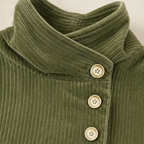 Women's Asymmetric Button Corduroy Top with Funnel Neck