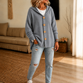 Women's Hooded Waffle Knit Button-Front Cardigan