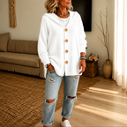 Women's Hooded Waffle Knit Button-Front Cardigan
