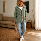 Women's Hooded Waffle Knit Button-Front Cardigan