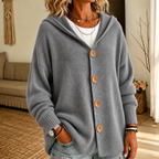 Women's Hooded Waffle Knit Button-Front Cardigan