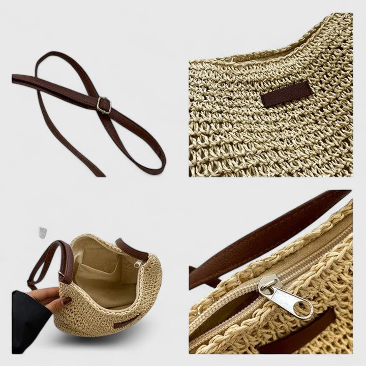 Women's Woven Hobo Crossbody Bag with Adjustable Strap