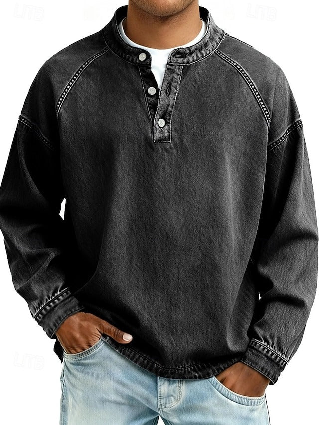 Men's Vintage Wash Long Sleeve Henley Shirt