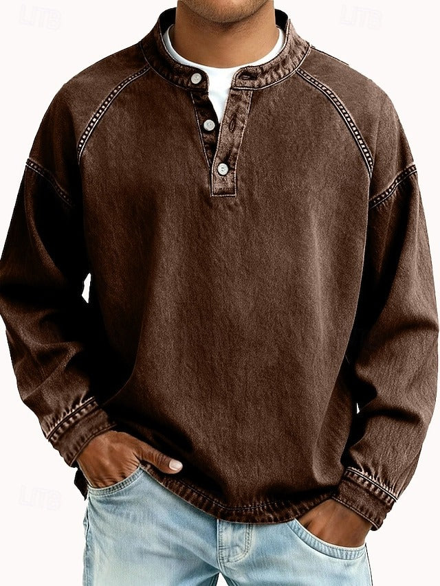 Men's Vintage Wash Long Sleeve Henley Shirt