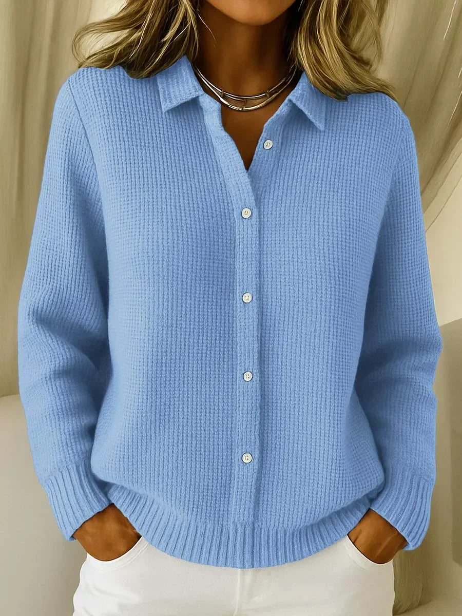 Women's Ribbed Button-Front Cardigan with Shirt Collar