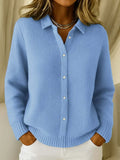 Women's Ribbed Button-Front Cardigan with Shirt Collar