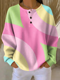 Women's Geometric Colorblock Henley Sweater