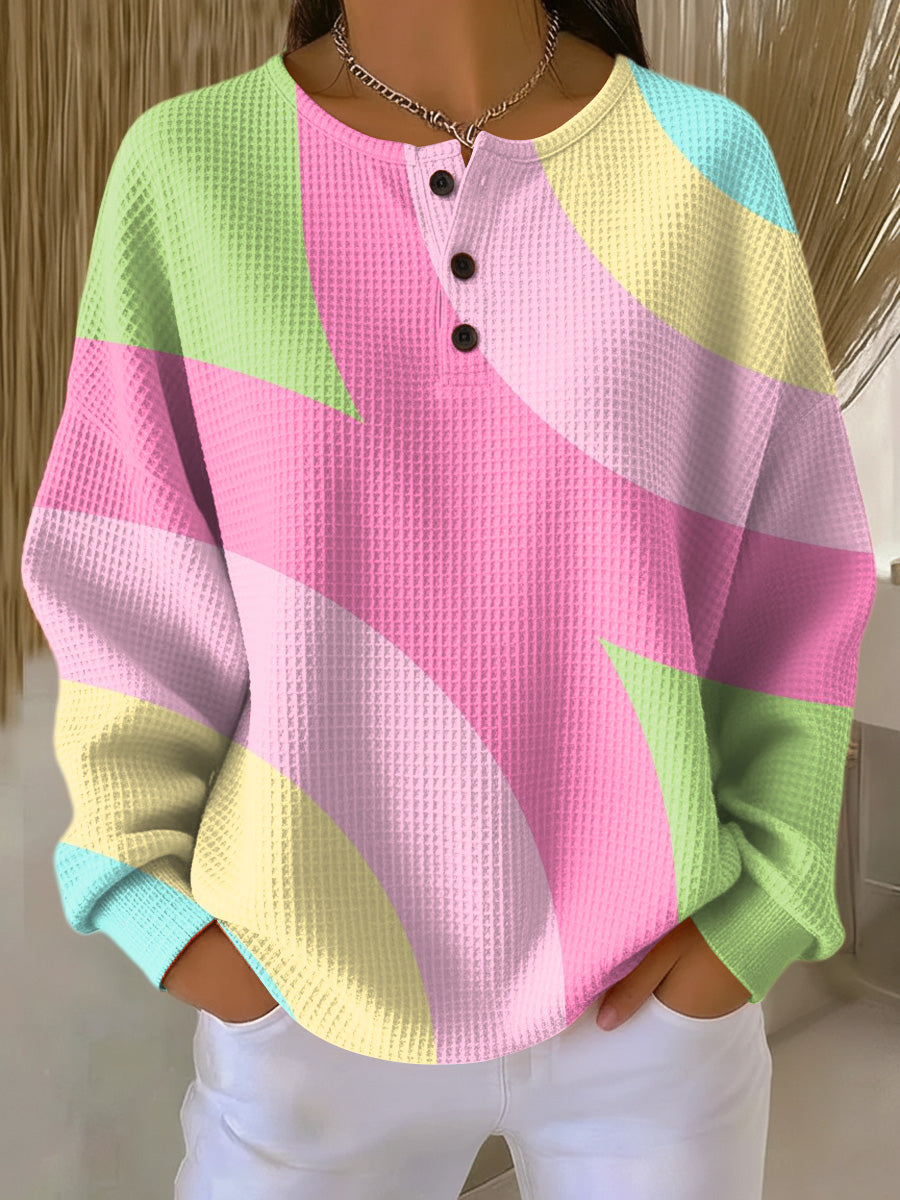 Women's Geometric Colorblock Henley Sweater
