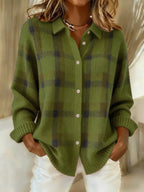 Women's Plaid Knit Cardigan with Button Front