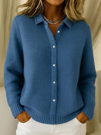 Women's Ribbed Button-Front Cardigan with Shirt Collar