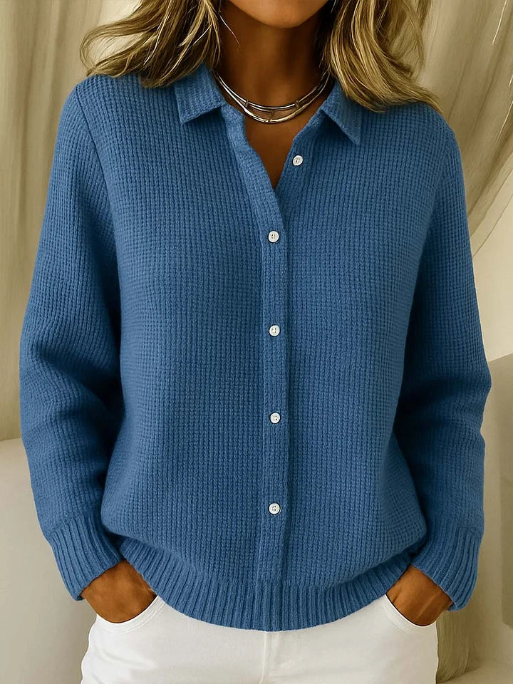 Women's Ribbed Button-Front Cardigan with Shirt Collar