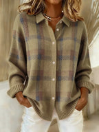 Women's Plaid Knit Cardigan with Button Front
