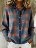 Women's Checked Knit Button-Front Blouse