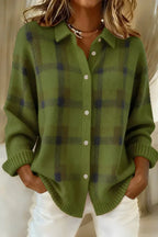 Women's Checked Knit Button-Front Blouse