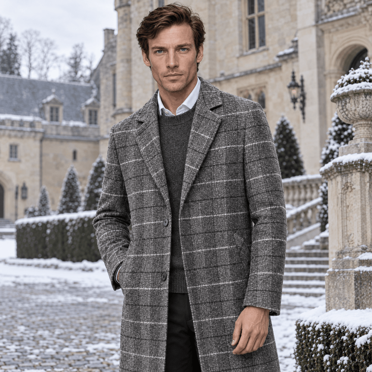 Harris – Tailored Plaid Wool Overcoat (Grey Plaid) - MattiaCremasco