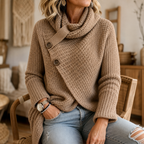 Women's Asymmetric Cowl Neck Sweater with Side Buttons