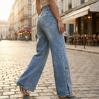 Women's High-Waisted Button-Front Wide Leg Jeans