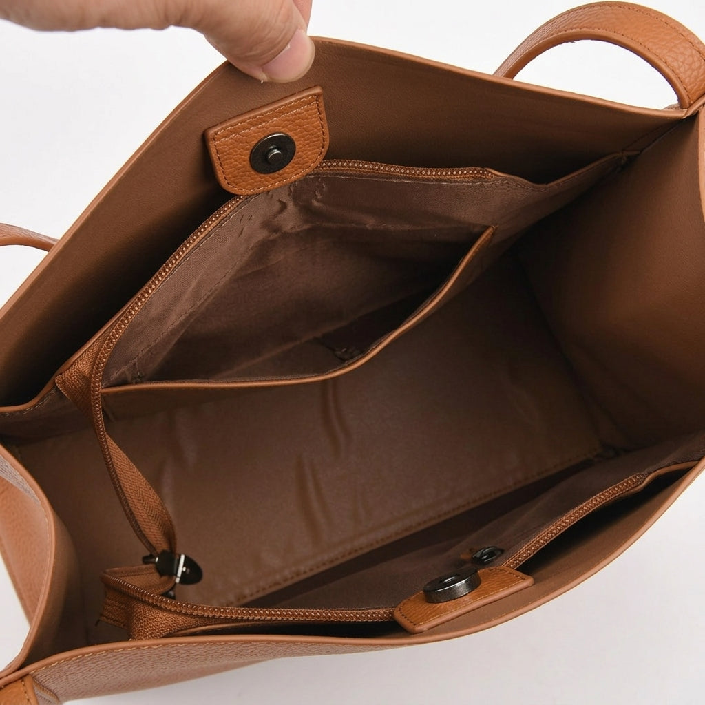 Women's Faux Leather Shoulder Tote with Wide Straps