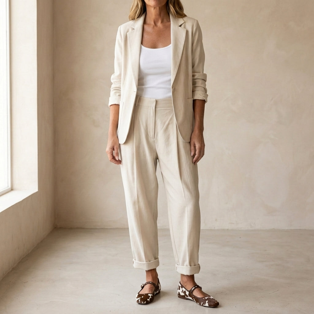 Women's Relaxed Blazer and Wide Leg Pants Set