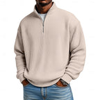 Men's Ribbed Quarter-Zip Pullover with Stand Collar