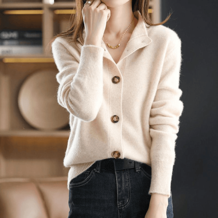 Women's Soft Knit Button-Front Cardigan with Collar