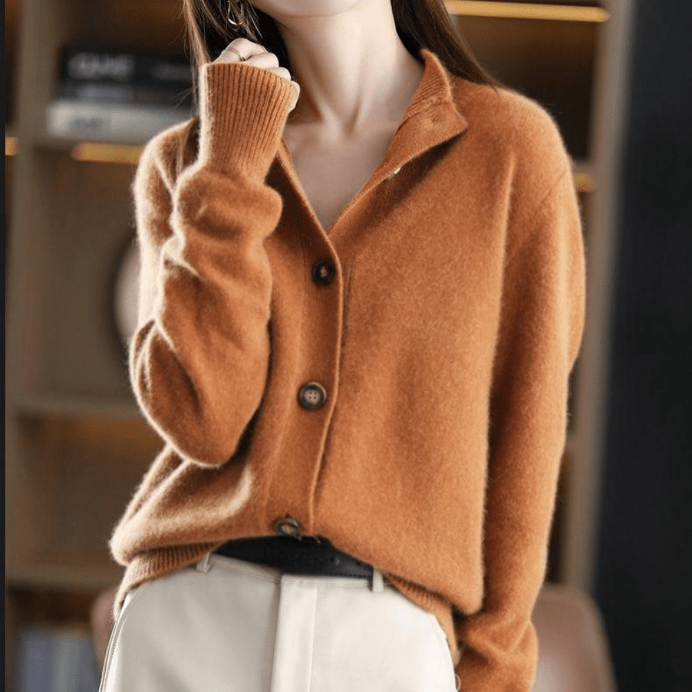 Women's Soft Knit Button-Front Cardigan with Collar