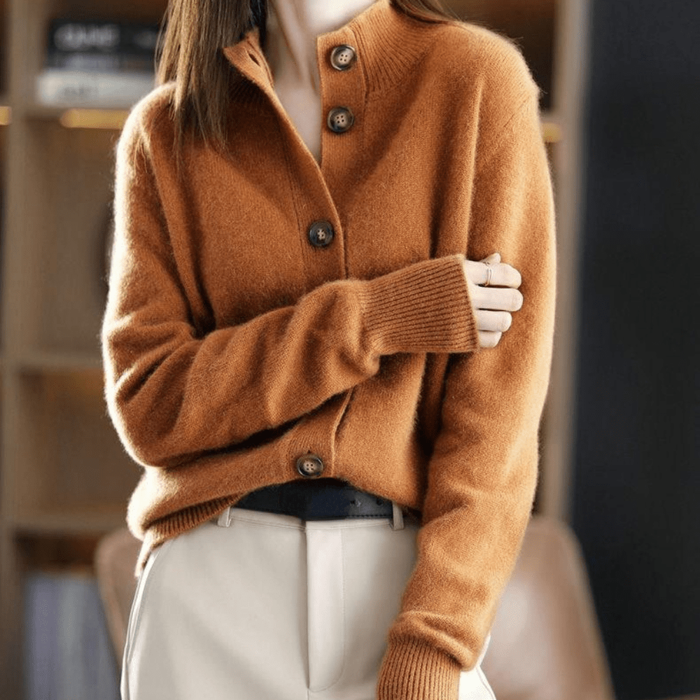 Women's Soft Knit Button-Front Cardigan with Collar