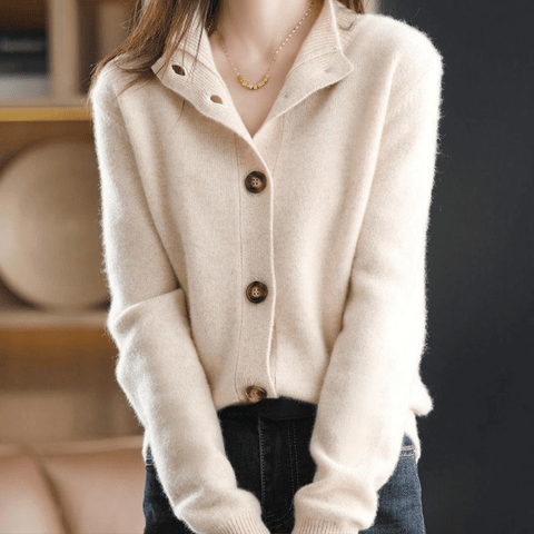 Women's Soft Knit Button-Front Cardigan with Collar