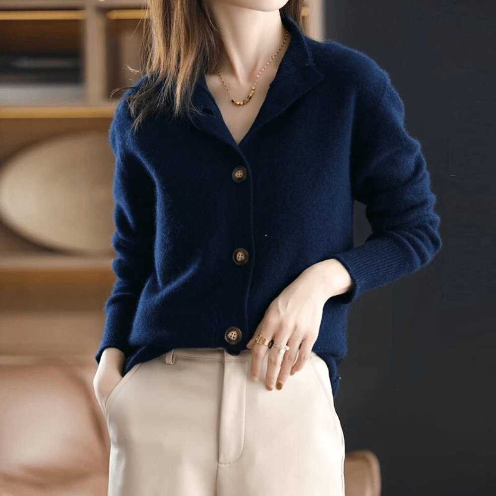 Women's Soft Knit Button-Front Cardigan with Collar