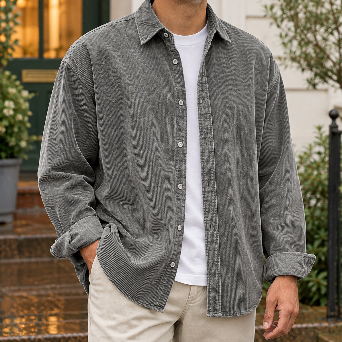 Men's Corduroy Overshirt with Relaxed Fit